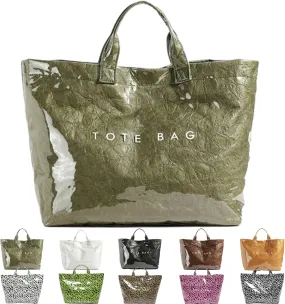 Stellaya Tote Bag, Womens Letters Print Tote Bag, Fashion Large Handle PVC Kraft Paper Handbag for Travel, Work