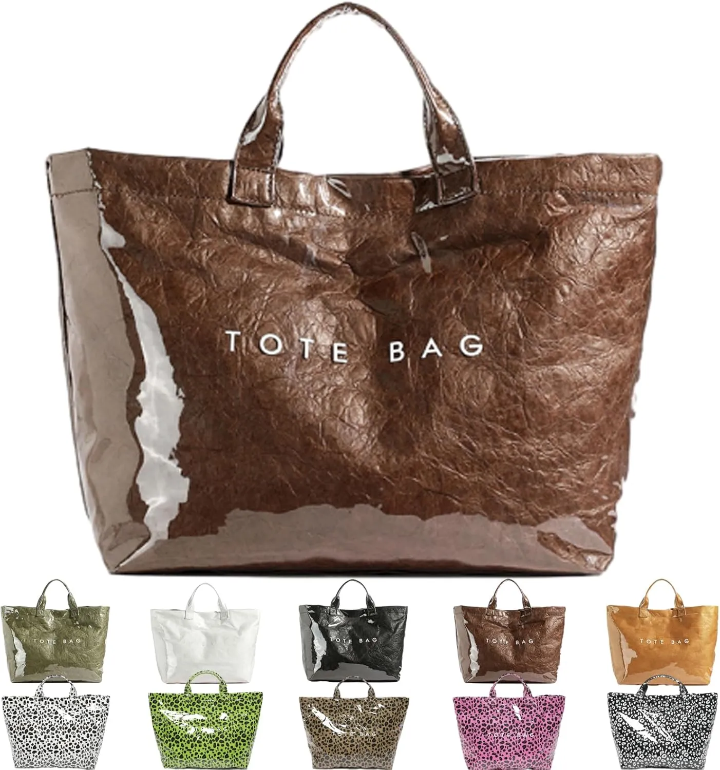 Stellaya Tote Bag, Womens Letters Print Tote Bag, Fashion Large Handle PVC Kraft Paper Handbag for Travel, Work