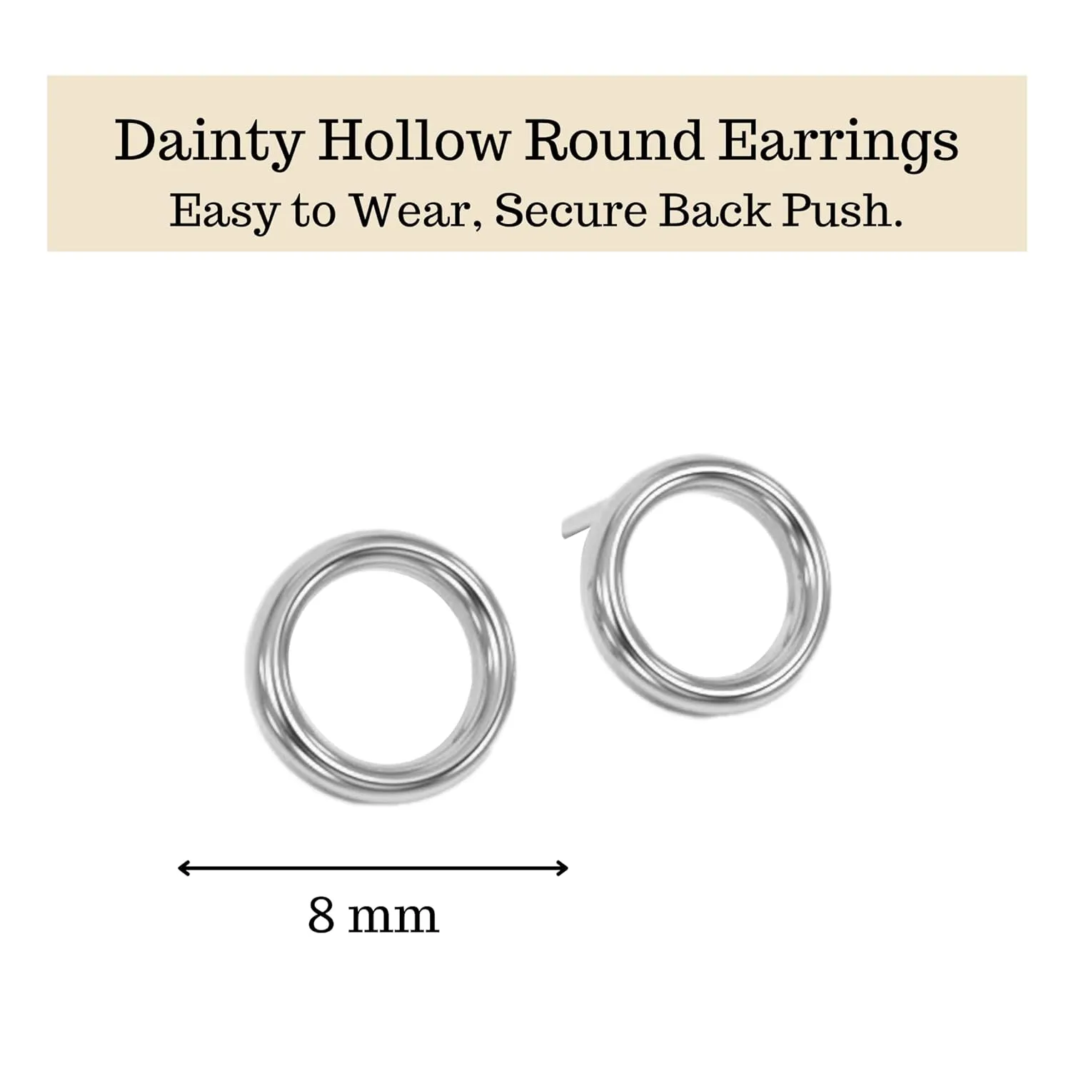 Sterling Silver Stud Earrings for Women - Certified 925 Sterling Silver Hypoallergenic Earrings for Women - Premium Comfortable Hollow Round Small Tiny Flat Back Stud Earrings for Women, Teen Girls