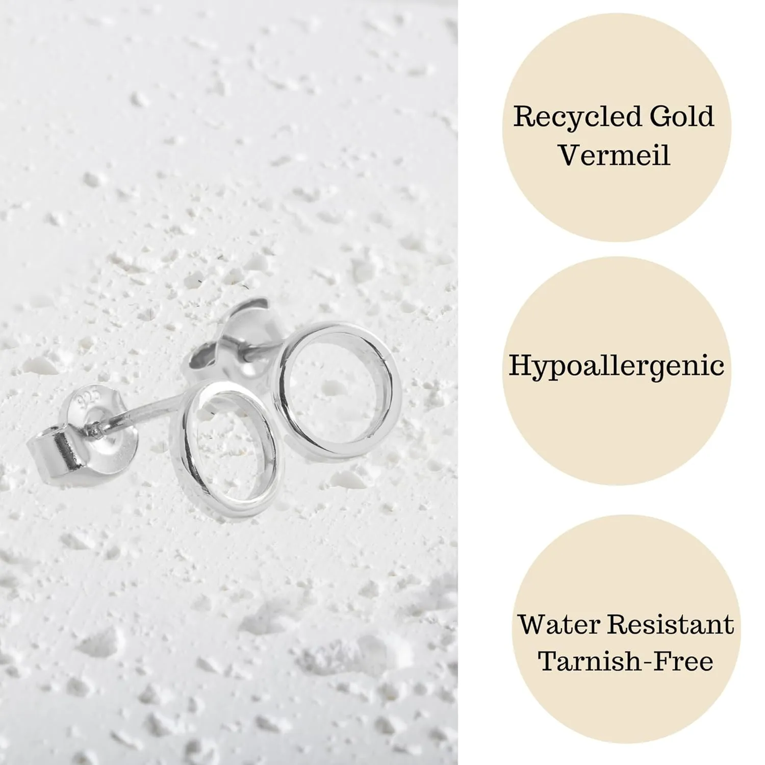 Sterling Silver Stud Earrings for Women - Certified 925 Sterling Silver Hypoallergenic Earrings for Women - Premium Comfortable Hollow Round Small Tiny Flat Back Stud Earrings for Women, Teen Girls