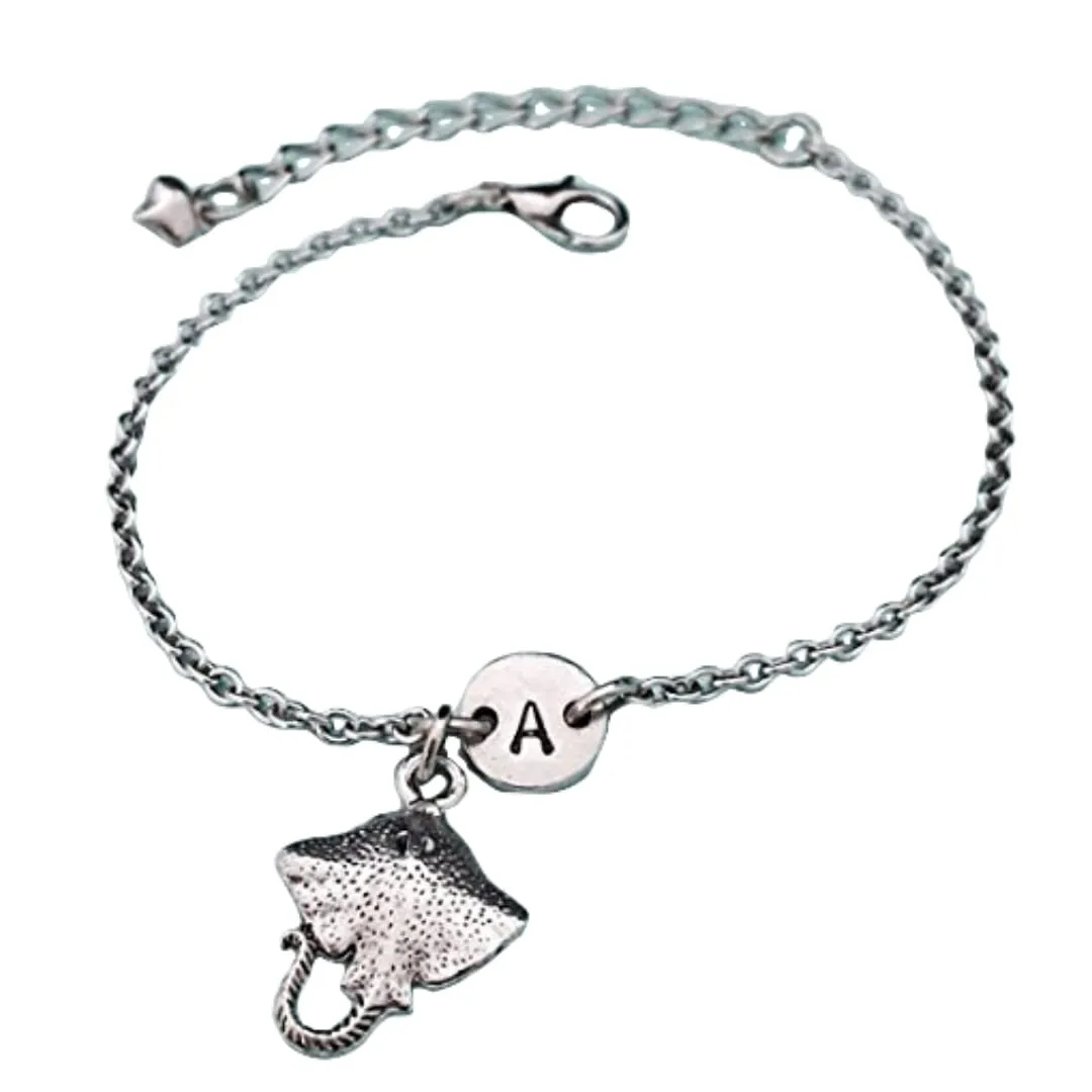 Stingray charm bracelet, stingray charm, adjustable bracelet, animal, personalized bracelet, initial bracelet, monogram