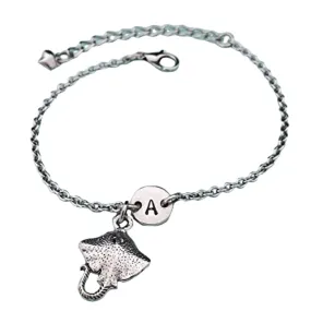 Stingray charm bracelet, stingray charm, adjustable bracelet, animal, personalized bracelet, initial bracelet, monogram