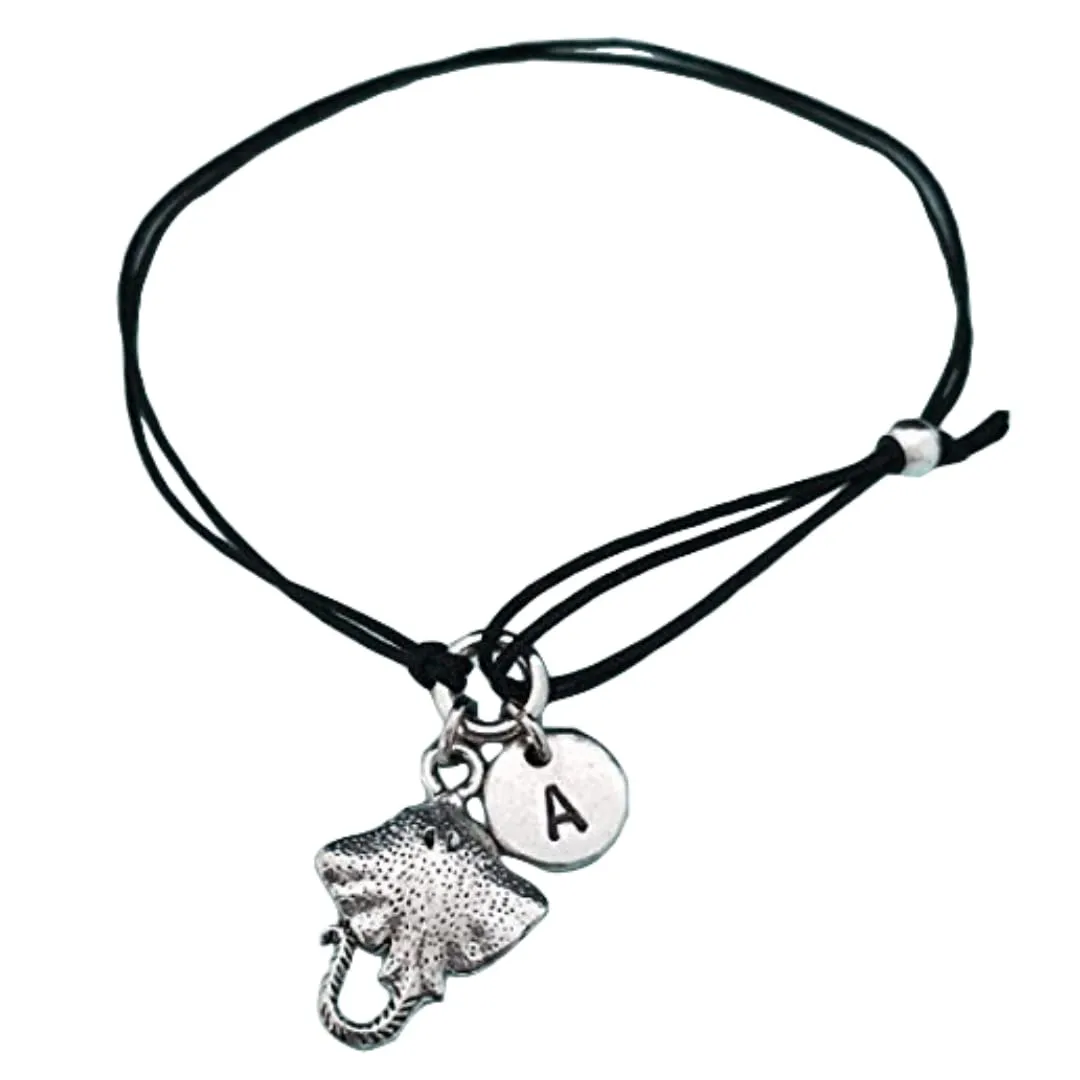 Stingray cord bracelet, stingray charm bracelet, adjustable bracelet, charm bracelet, personalized bracelet, initial bracelet, monogram