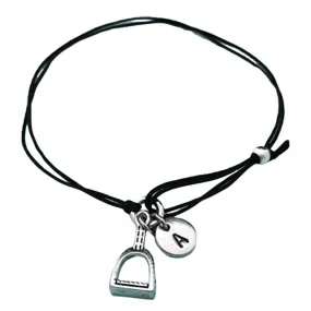 Stirrup cord bracelet, stirrup charm bracelet, adjustable bracelet, charm bracelet, personalized bracelet, initial, monogram