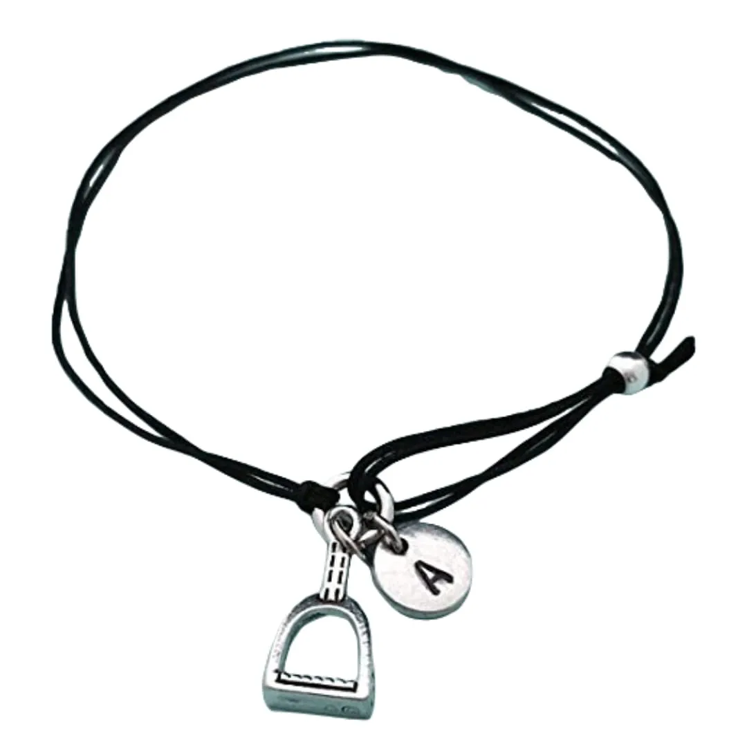 Stirrup cord bracelet, stirrup charm bracelet, adjustable bracelet, charm bracelet, personalized bracelet, initial, monogram