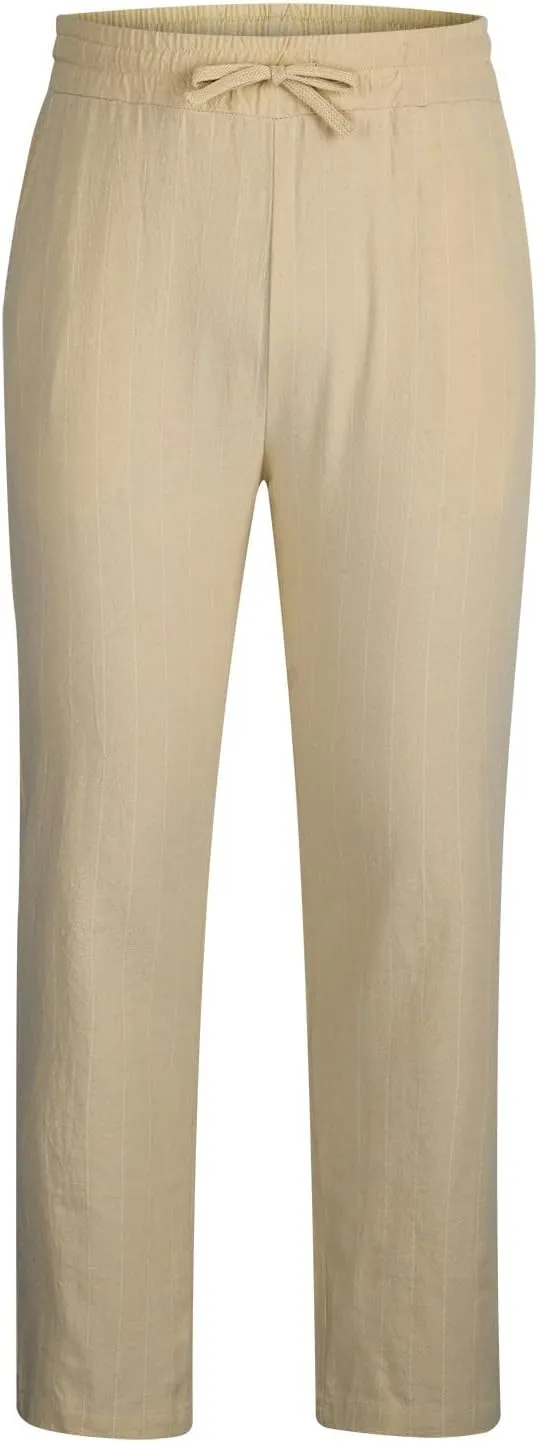 Striped Linen Pants Men Slim Fit Drawstring Dress Pants Elastic Waist Summer Lounge Pants Casual Comfy Trousers
