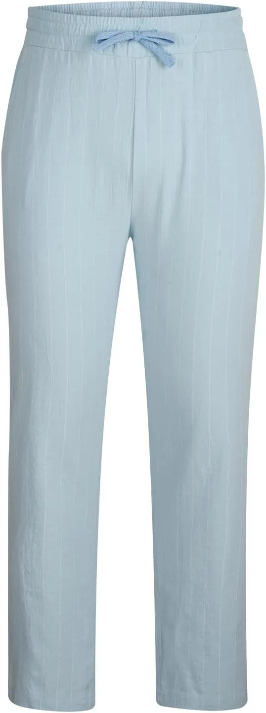 Striped Linen Pants Men Slim Fit Drawstring Dress Pants Elastic Waist Summer Lounge Pants Casual Comfy Trousers
