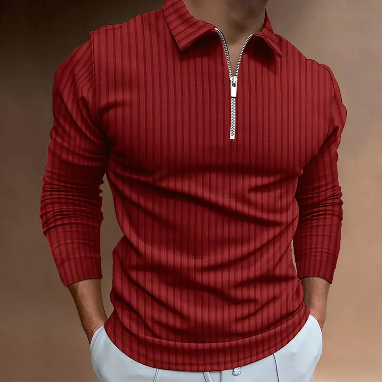 Striped Linen Shirt Men Long Sleeve Pullover Shirts Quarter Zip Sweater Lightweight Golf Shirts Oversized Casual Top