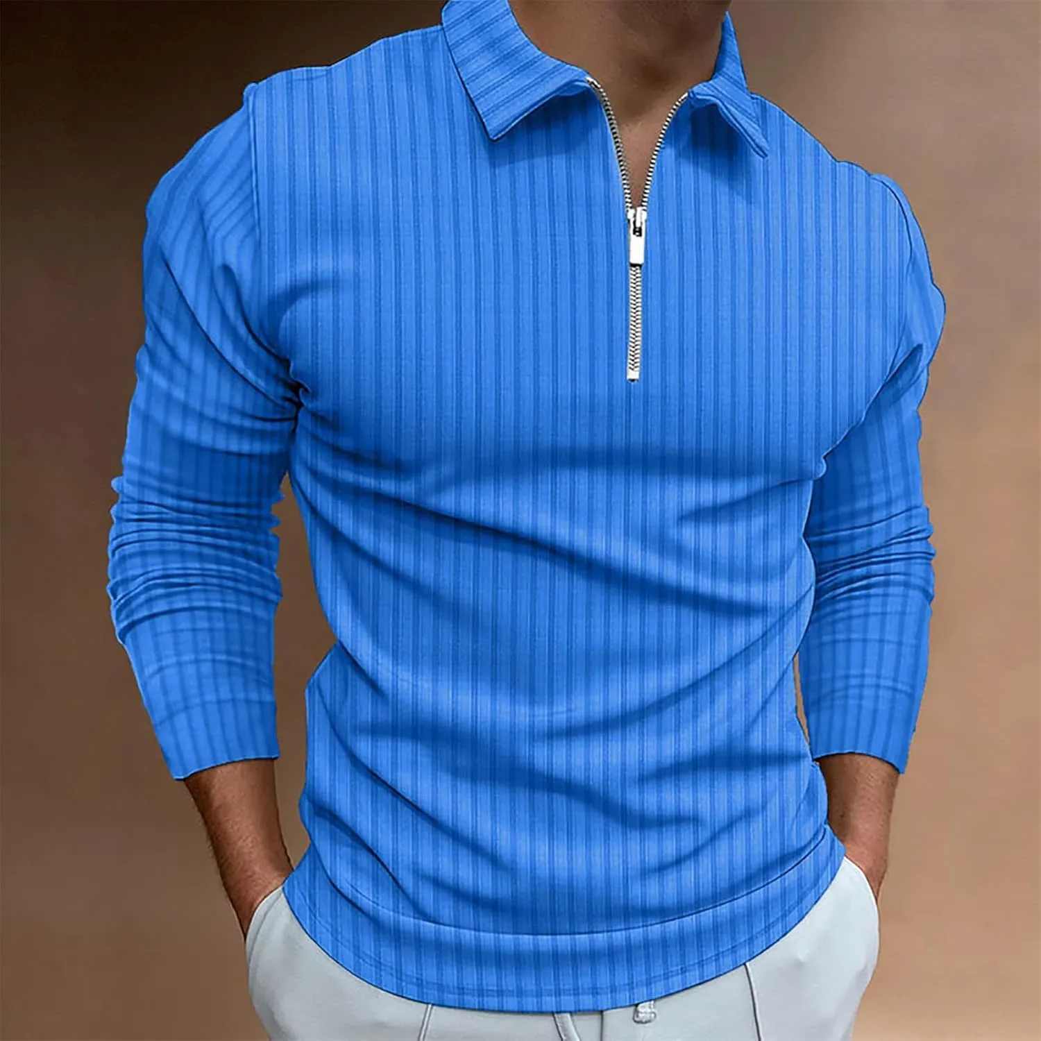 Striped Linen Shirt Men Long Sleeve Pullover Shirts Quarter Zip Sweater Lightweight Golf Shirts Oversized Casual Top