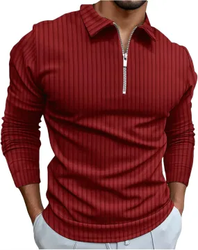 Striped Linen Shirt Men Long Sleeve Pullover Shirts Quarter Zip Sweater Lightweight Golf Shirts Oversized Casual Top