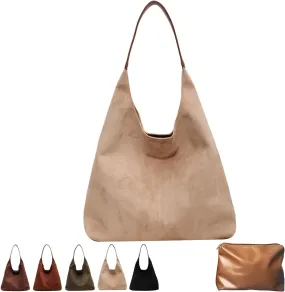Suede Hobo Bag, Large Capacity Suede Shoulder Bag, Retro Suede Slouchy Bag, Womens Suede Tote Bag