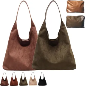 Suede Hobo Bag, Large Capacity Suede Shoulder Bag, Retro Suede Slouchy Bag, Womens Suede Tote Bag