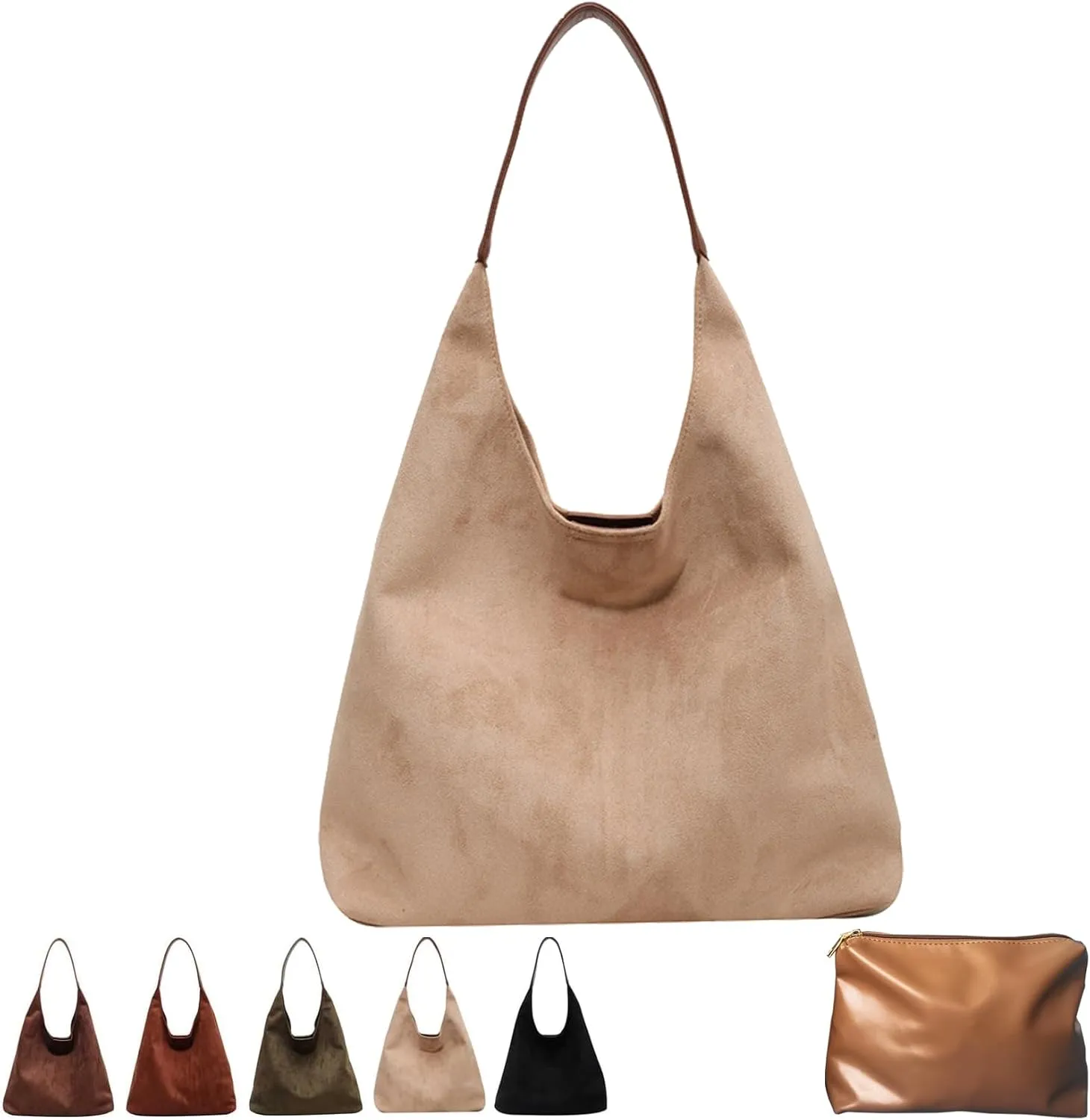 Suede Hobo Bag, Large Capacity Suede Shoulder Bag, Retro Suede Slouchy Bag, Womens Suede Tote Bag
