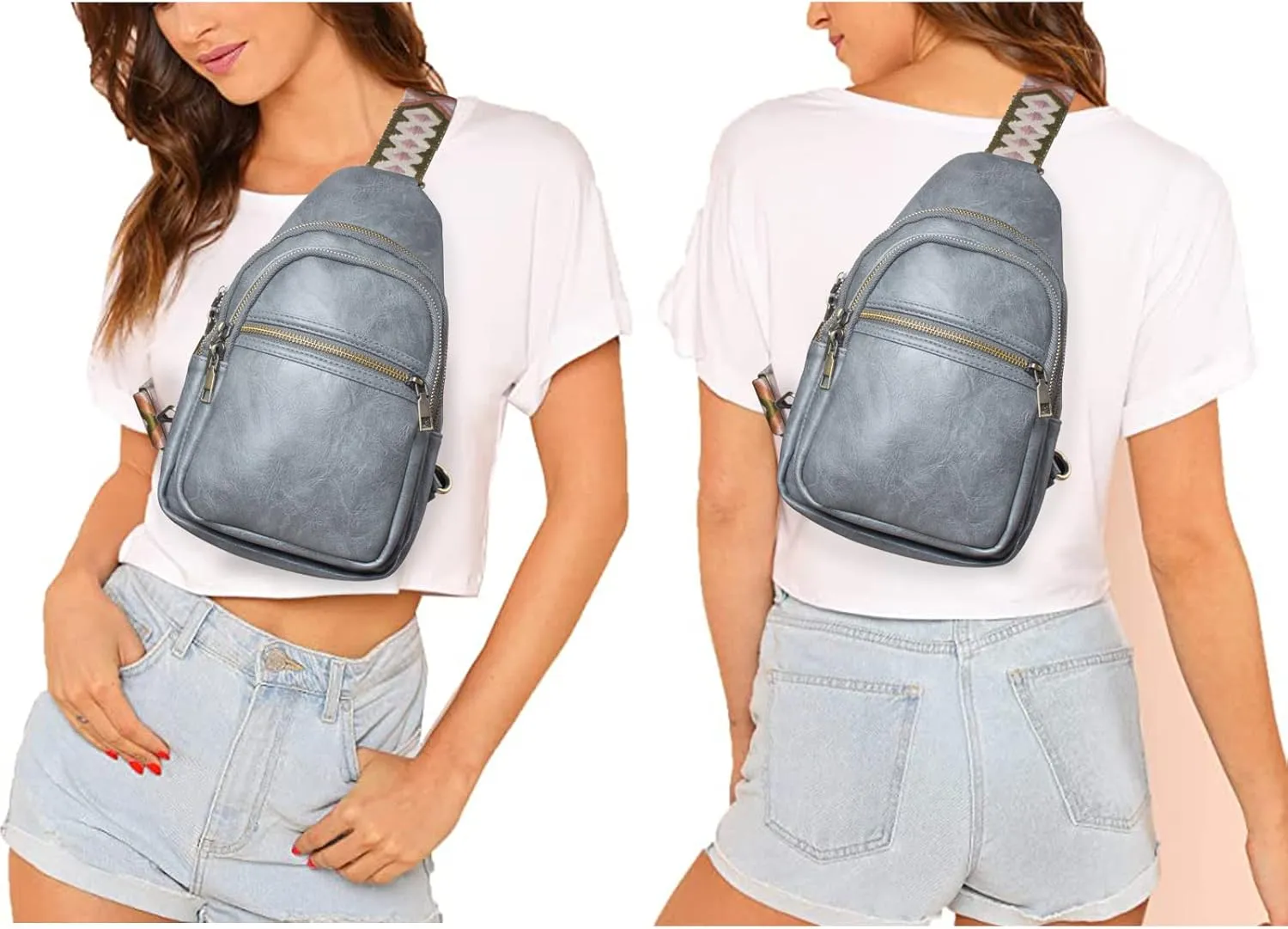 SUMGOGO Sling Bag for Women Leather Fanny Pack Crossbody Bags Casual Sling Backpack Travel Purse Womens Daypack