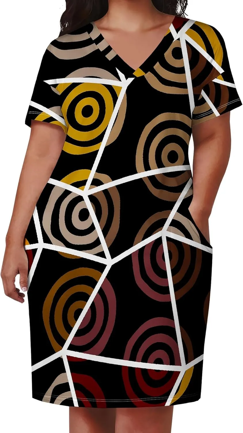 Summer Dresses for Women Tshirt Dress Plus Size Short Sleeve Sundresses A-Line Midi Club Party Dress with Pockets