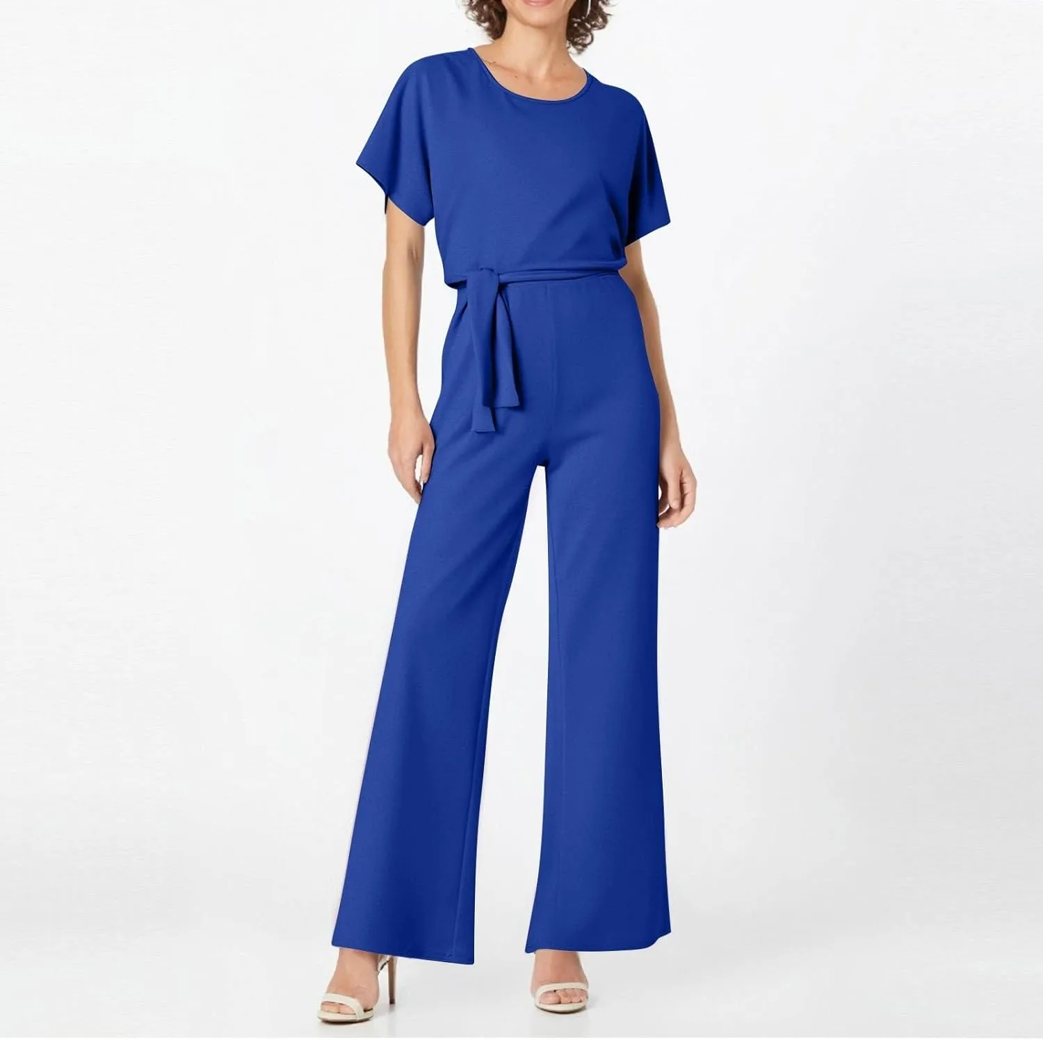 Summer Jumpsuits for Women Loose Short Sleeve Belted Wide Leg Pant Romper 2025 Casual One Piece Overalls Outfits