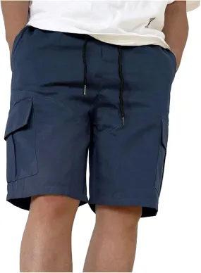 Summer Shorts with Multi Pocket Tie Elastic Waist Solid Color Cargo Shorts for Men Basic Casual Loose Fit