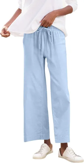 Summer Womens Linen Pants Beach Wide Leg High Waist Elastic Waistd Palazzo Pants Soft Straight Leg Outfits with Pockets