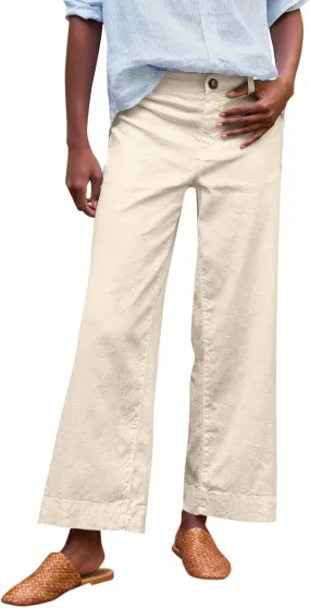 Summer Womens Linen Pants Beach Wide Leg High Waist Elastic Waistd Palazzo Pants Soft Straight Leg Outfits with Pockets