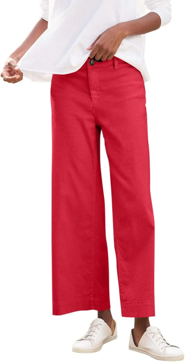 Summer Womens Linen Pants Beach Wide Leg High Waist Elastic Waistd Palazzo Pants Soft Straight Leg Outfits with Pockets