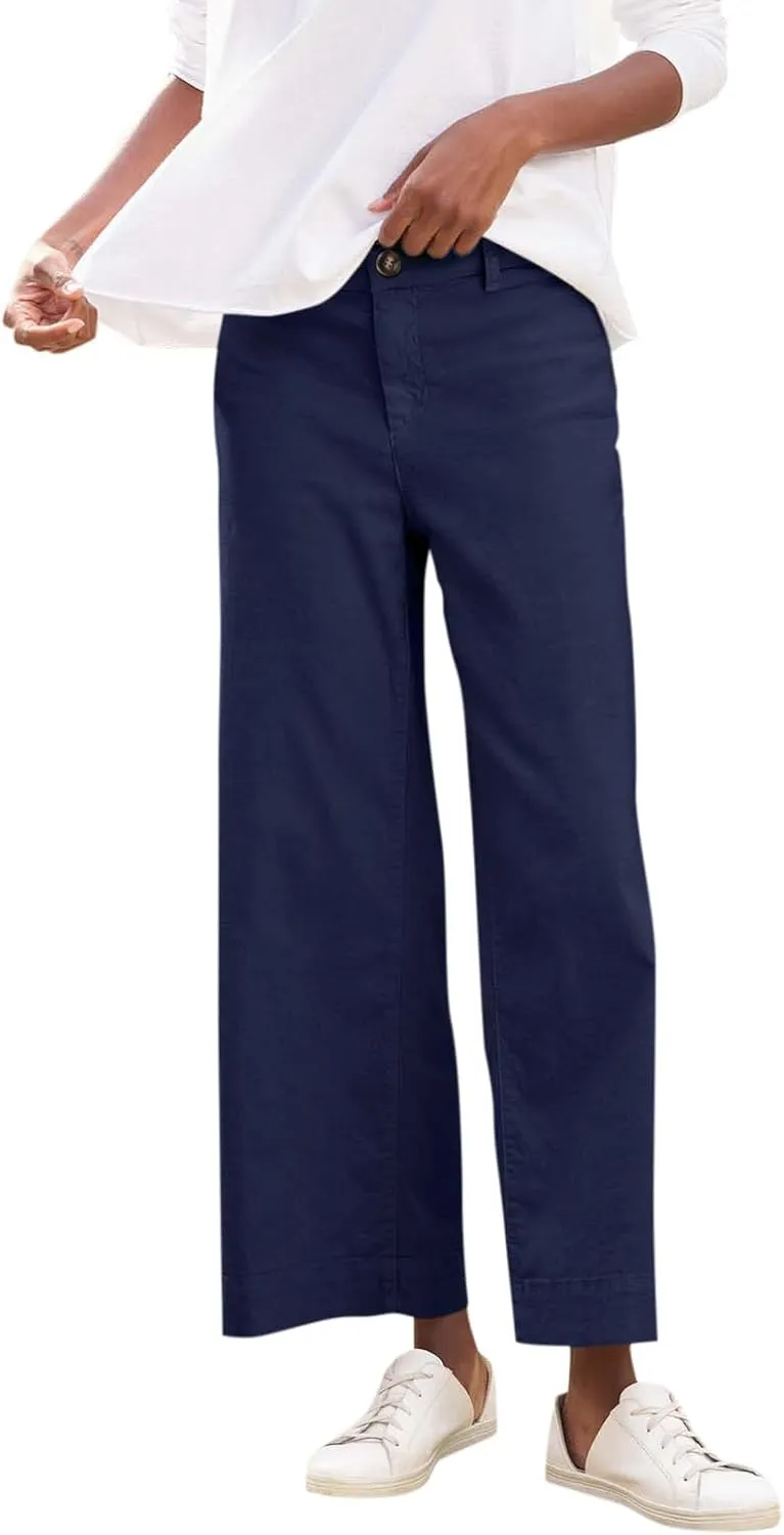 Summer Womens Linen Pants Beach Wide Leg High Waist Elastic Waistd Palazzo Pants Soft Straight Leg Outfits with Pockets