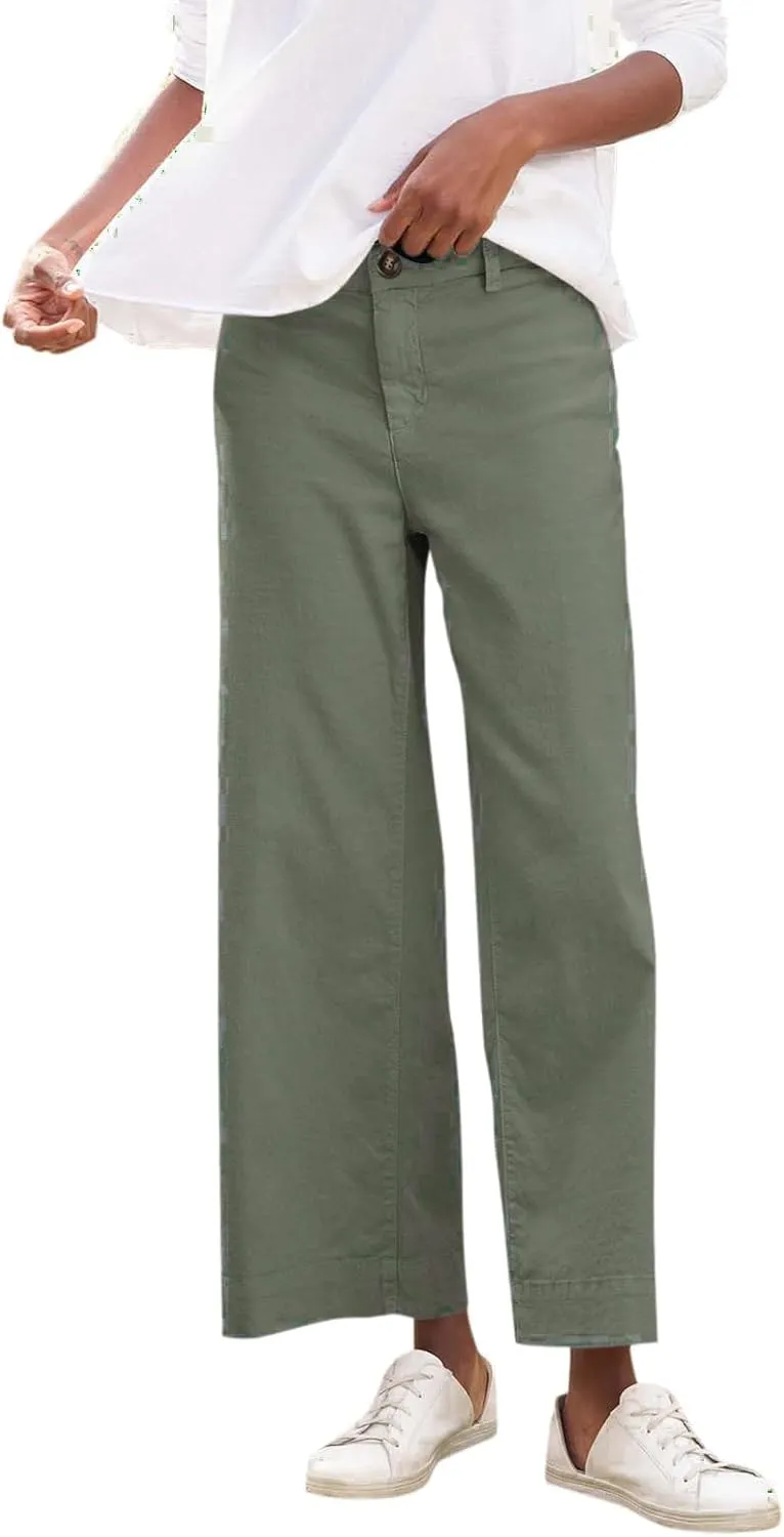 Summer Womens Linen Pants Beach Wide Leg High Waist Elastic Waistd Palazzo Pants Soft Straight Leg Outfits with Pockets