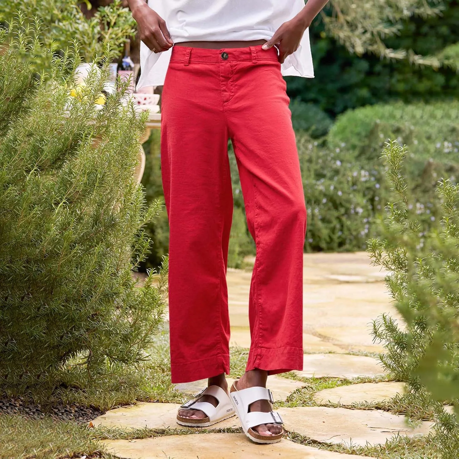 Summer Womens Linen Pants Beach Wide Leg High Waist Elastic Waistd Palazzo Pants Soft Straight Leg Outfits with Pockets
