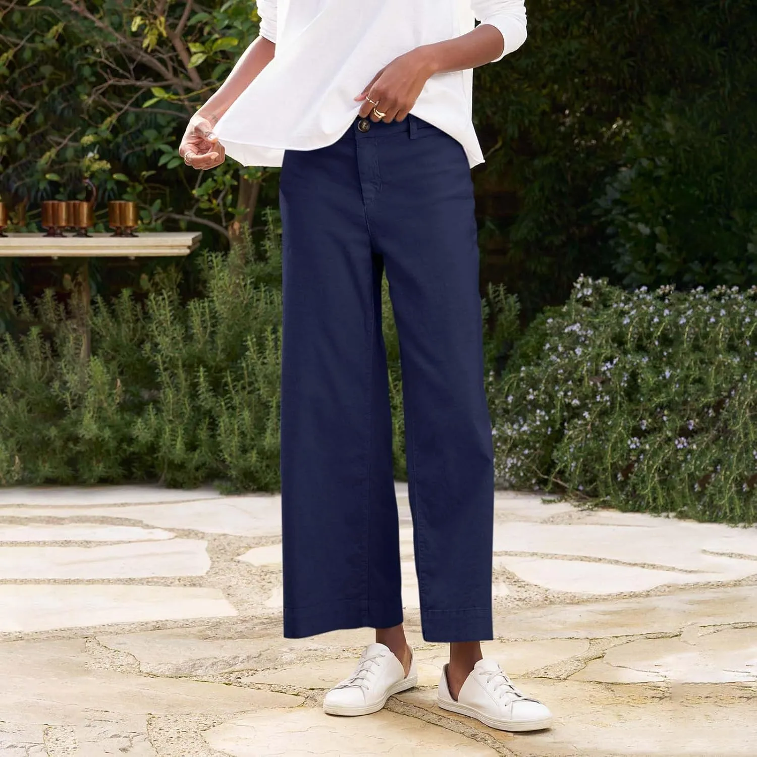 Summer Womens Linen Pants Beach Wide Leg High Waist Elastic Waistd Palazzo Pants Soft Straight Leg Outfits with Pockets
