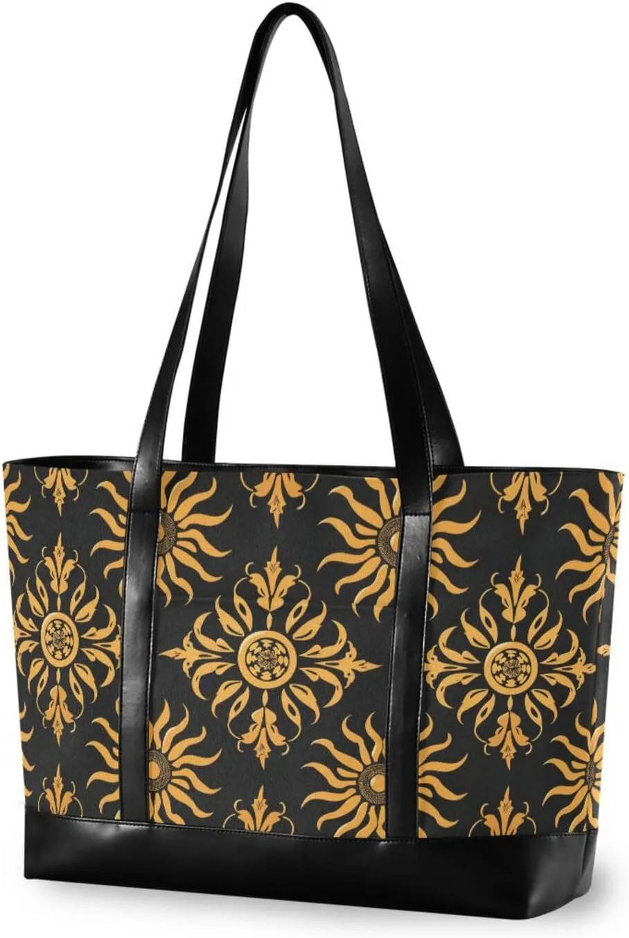 Sun Geometric Pattern Gold Black Waterproof womens tote bags for work with zipper travel tote for nurses with cartera para laptop de mujer