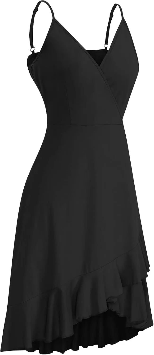 Sundresses for Women,2024 Summer Elegant Sexy Wrap V Neck Sling Party Dress,Trendy Flowy Ruched Ruffle Hem Beach Dress