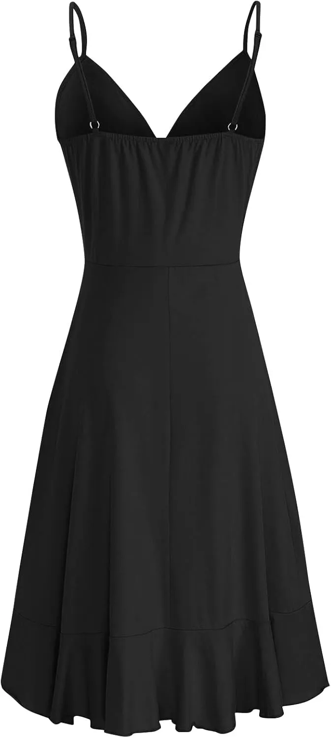 Sundresses for Women,2024 Summer Elegant Sexy Wrap V Neck Sling Party Dress,Trendy Flowy Ruched Ruffle Hem Beach Dress