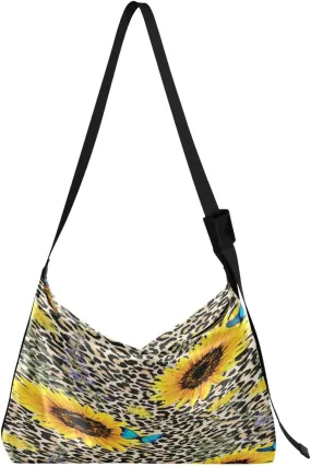 Sunflower Hobo Crossbody Bags for Women Leather Large Shoulder Bag Cross Body Leopard Trendy Womens Tote Bags Handbag for Travel Shopping
