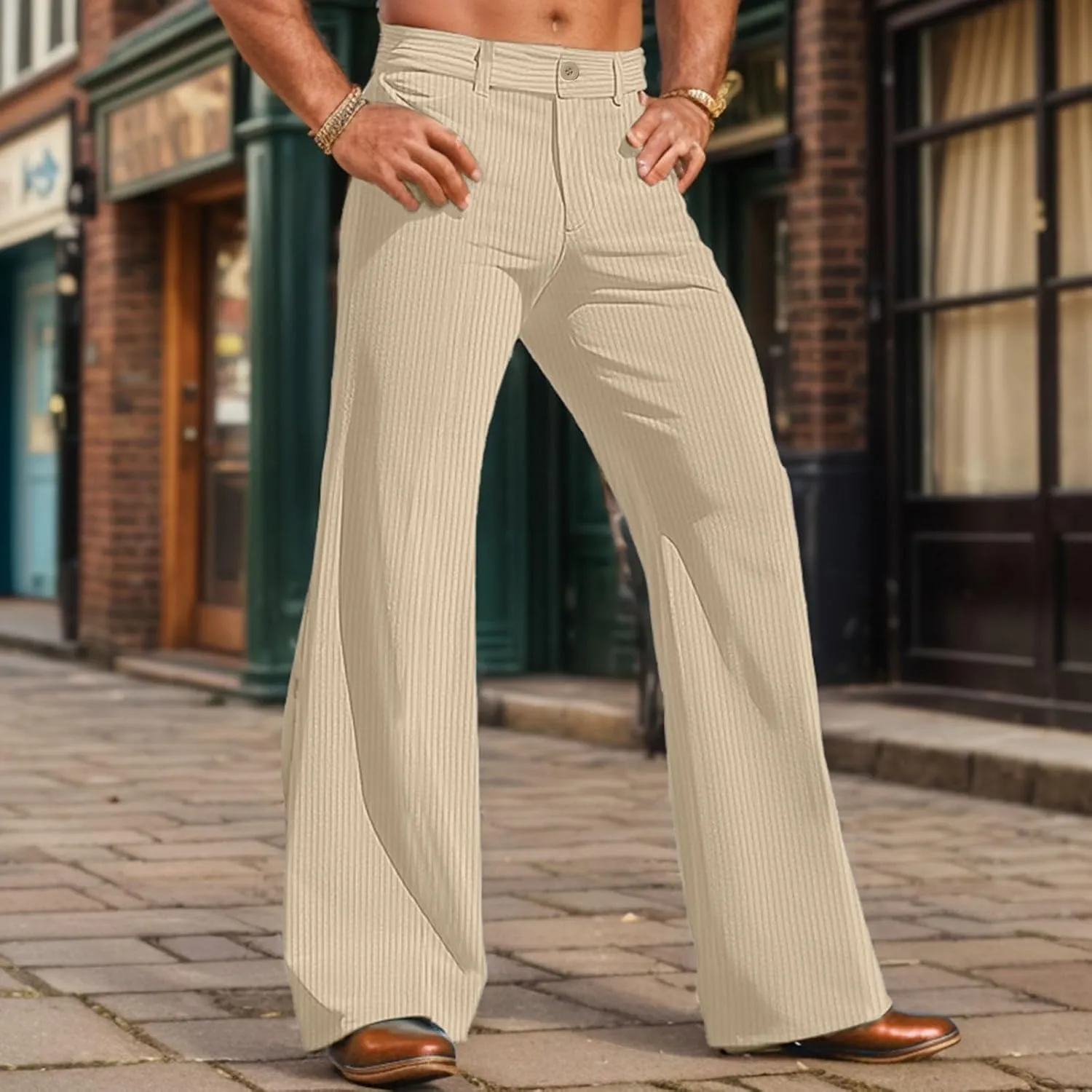 SUWBMHWE Mens Corduroy Dress Pants Loose Fit Work Pants for Men Elastic Waist Casual Lightweight Golf Flared Tapered Pants