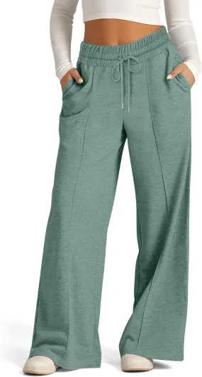 Sweat Pants for Womens 2025 Fashion Wide Leg High Rise Casual Trendy Elastic Waist Comfy Twist Knot Athletic Joggers