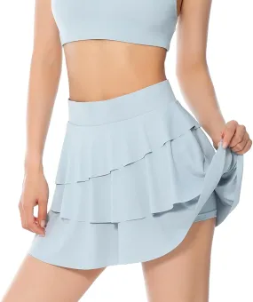 Tennis Skirt with Shorts 2025 Summer Flowy Pleated Ruffle Skirts Tennis Short Dress Dance Golf Running Athletic Skort