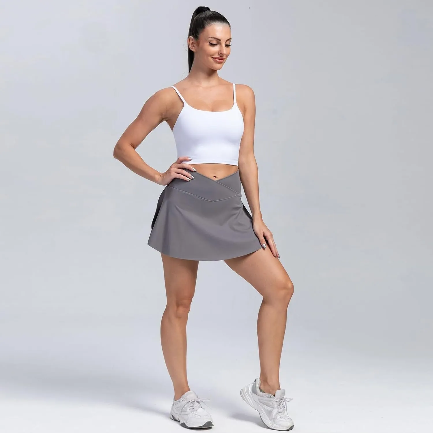 Tennis Skirts for Women with Shorts Cross Elastic High Waisted Tummy Control Golf Skirt Workout Skorts with Pockets