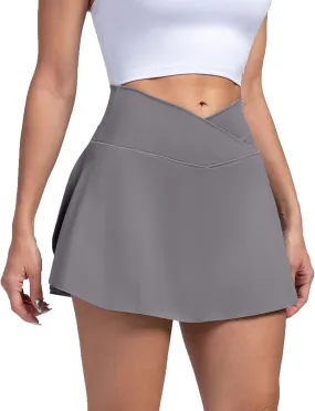 Tennis Skirts for Women with Shorts Cross Elastic High Waisted Tummy Control Golf Skirt Workout Skorts with Pockets