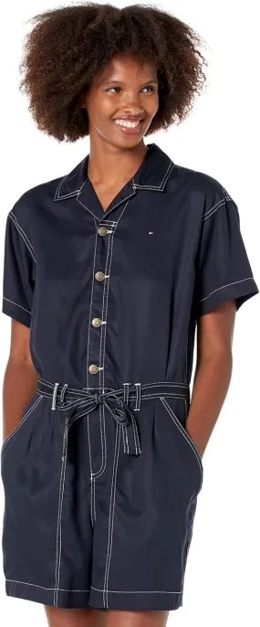 Tommy Hilfiger Womens Belted Short Sleeve Romper