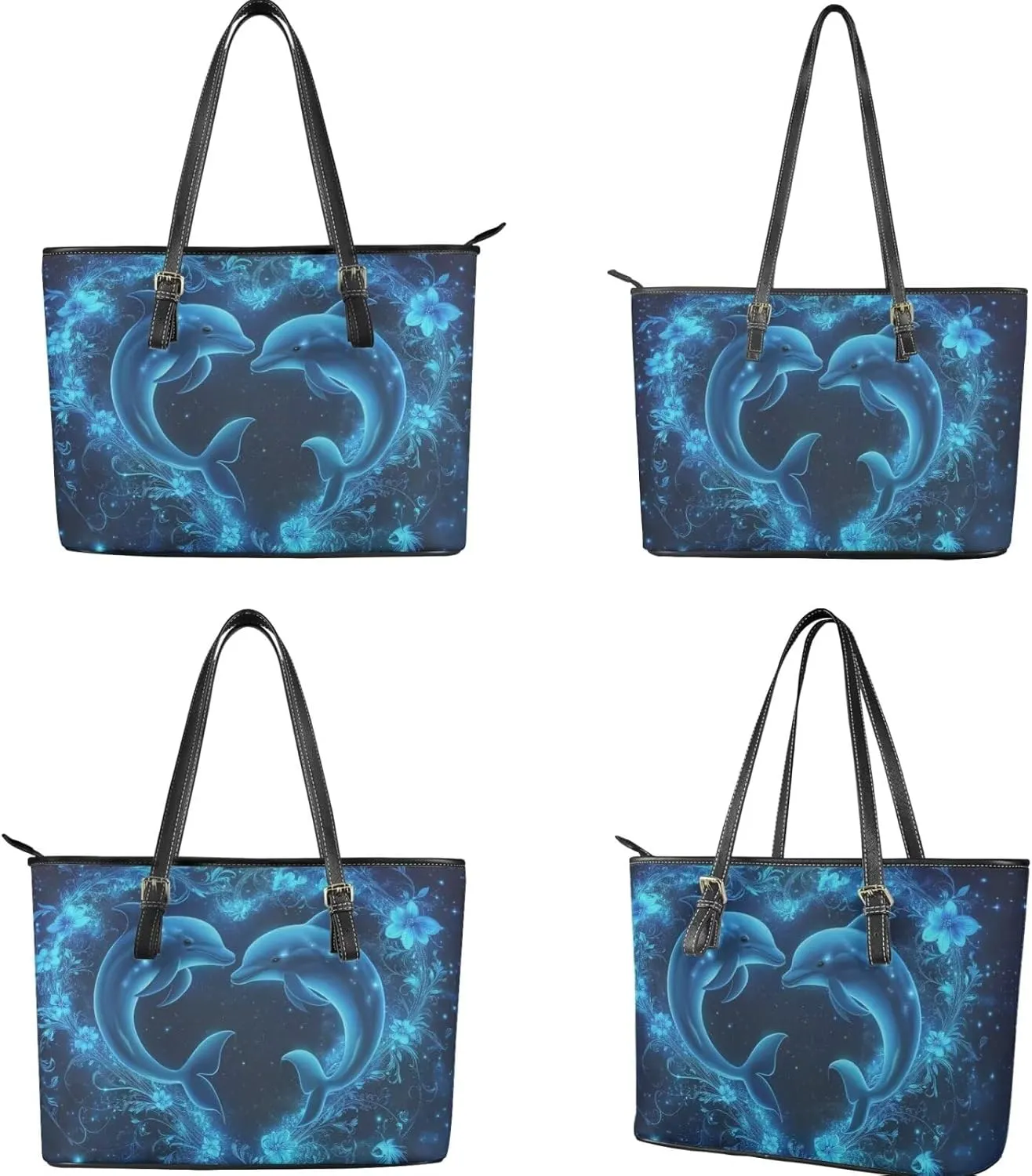 Tote Bag with Zipper Womens Leathe Handbags and Clutch Wallet Set Fashion Daypack
