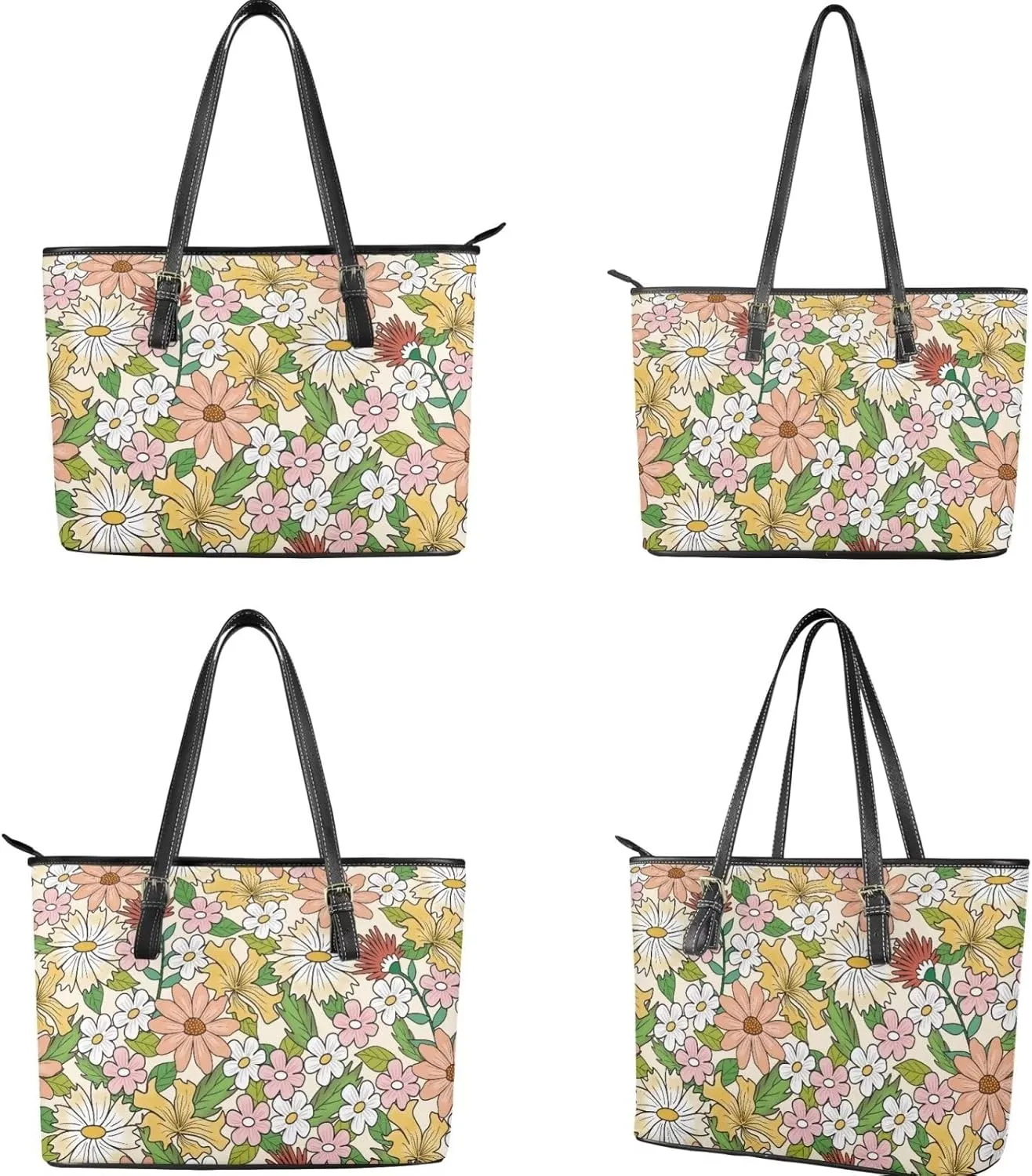 Tote Bag with Zipper Womens Leathe Handbags and Clutch Wallet Set Fashion Daypack