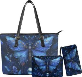 Tote Bag with Zipper Womens Leathe Handbags and Clutch Wallet Set Fashion Daypack