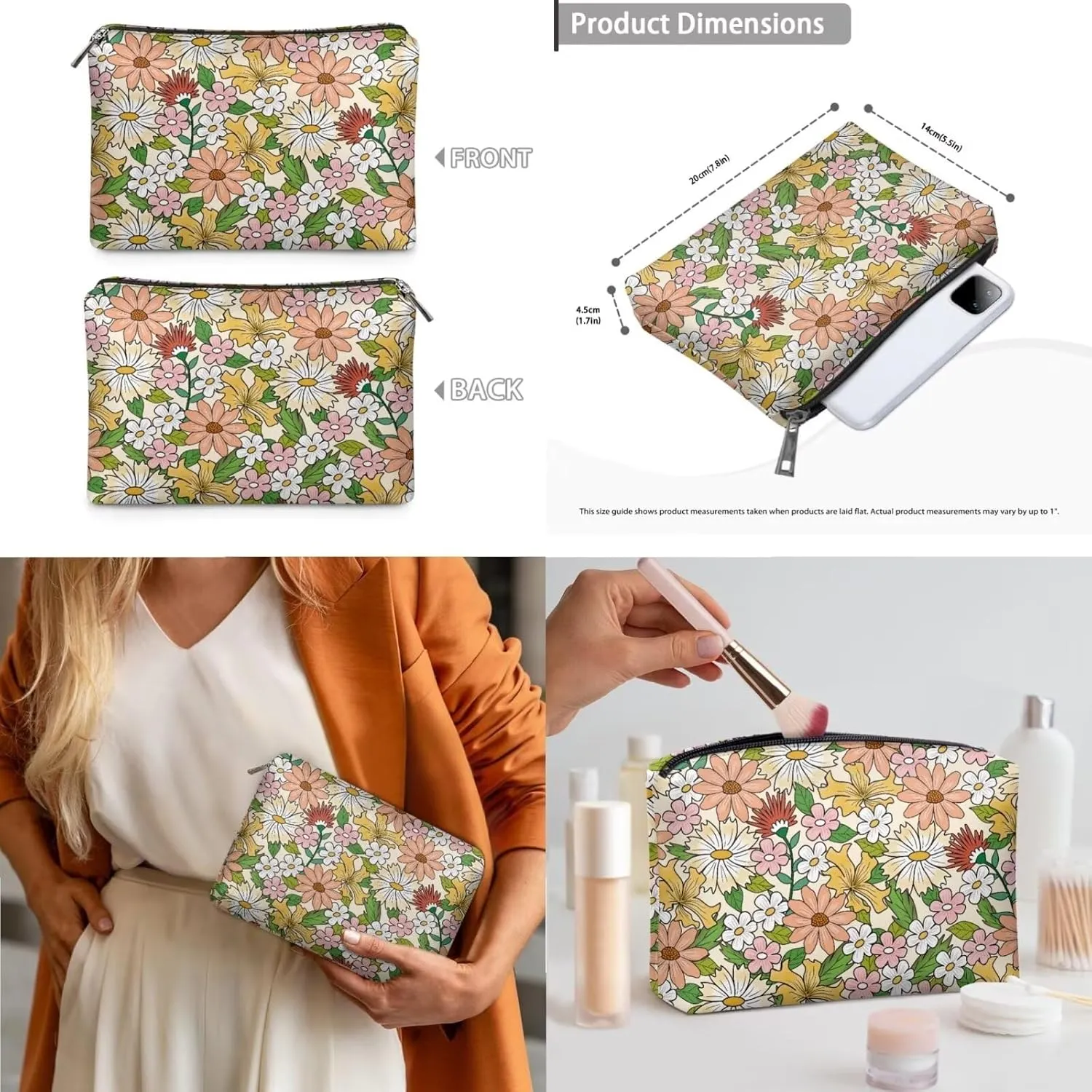 Tote Bag with Zipper Womens Leathe Handbags and Clutch Wallet Set Fashion Daypack