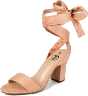 Trary Pink Purple Nude Red Black Heels for Women, Lace Up Chunky Heels for Women, Strappy Heels for Women Sandals, High Platform Stripper Heels, Comfortable Wide Width Tie Up Heels 3 Inch Open Toe