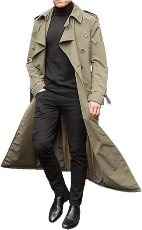 Trench Coat Men Men's Trench Coat Fashion Easy Notch Lapel Business Casual Jacket Solid Long Coat Windbreaker Overcoat