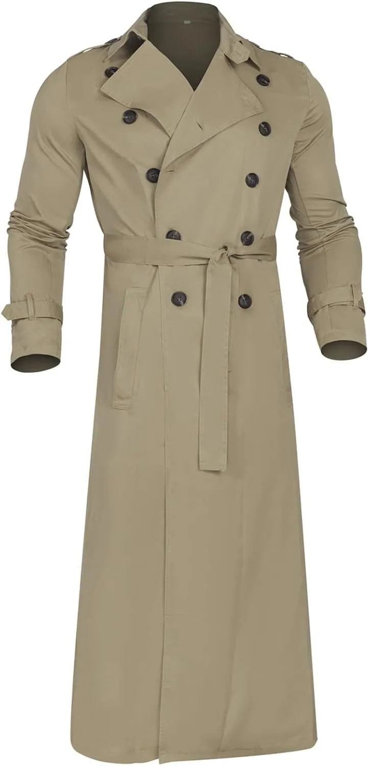 Trench Coat Men Men's Trench Coat Fashion Easy Notch Lapel Business Casual Jacket Solid Long Coat Windbreaker Overcoat