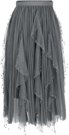 Tulle Skirts for Women Fashion A-Line Fairy Elastic Waist Midi Skirts Mesh Solid Color Flowy Half Dress Plus Size