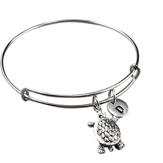 Turtle bangle bracelet, turtle charm bracelet, animal bracelet, personalized bracelet, initial bracelet, animal charm bracelet, friend