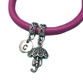 Umbrella leather bracelet, umbrella charm bracelet, leather bangle, charm bangle, personalized bracelet, initial bracelet, monogram