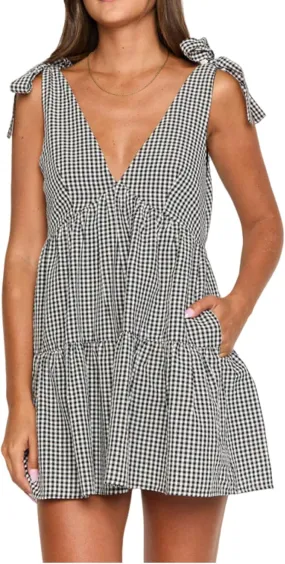 utcoco Women's 2025 Summer A Line Flowy Plaid Mini Dress Y2k Tie Shoulder Babydoll Dress Beach Vacation Outfits