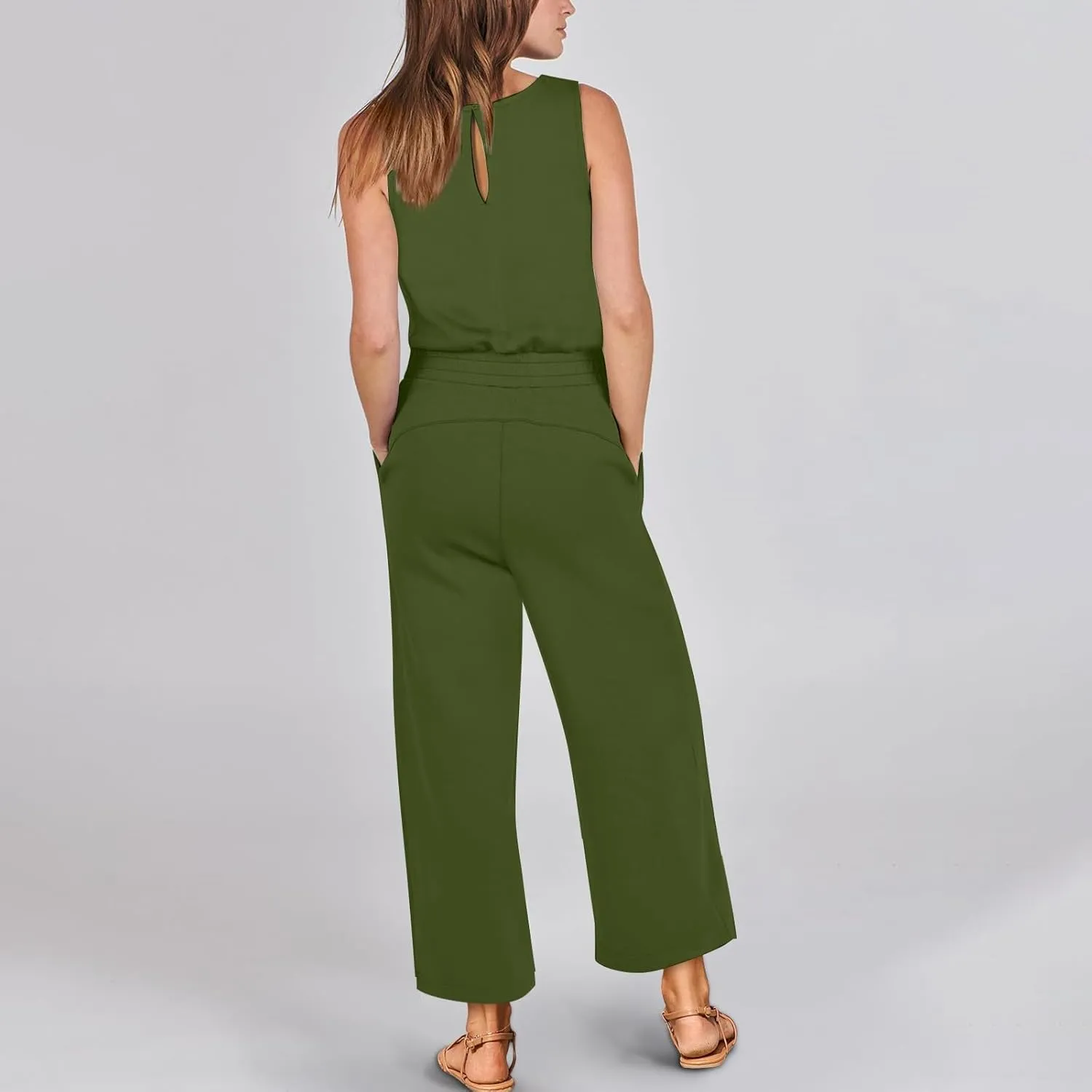 Versatile Jumpsuit Ladies Sleeveless Dressy Casual Solid Color Fashion Long Rompers Rompers Summer Trendy